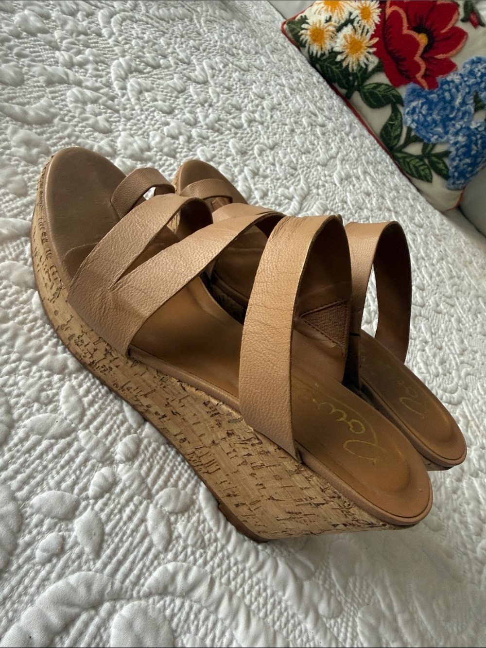 Rowen Tan Cork Wedge Sandals | Neutral Platform Summer Shoes | Size 10